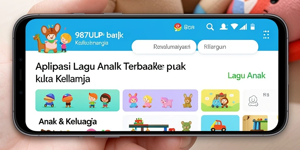 Antarmuka aplikasi 987UP dengan berbagai lagu anak interaktif.