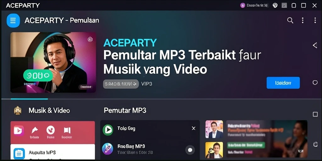 Antarmuka pengguna ACEPARTY yang sederhana dan menarik.