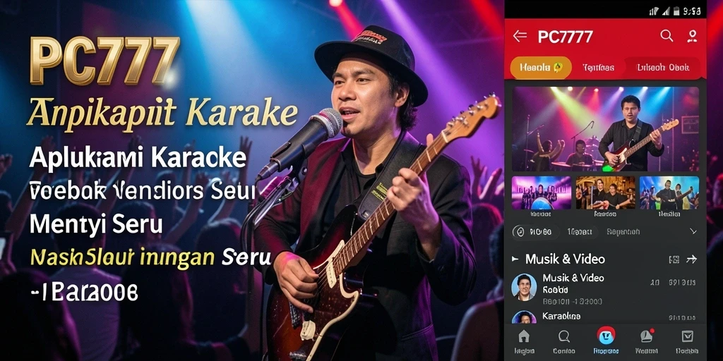 Screenshot PC777 menunjukkan antarmuka pengguna aplikasi Karaoke yang menarik.
