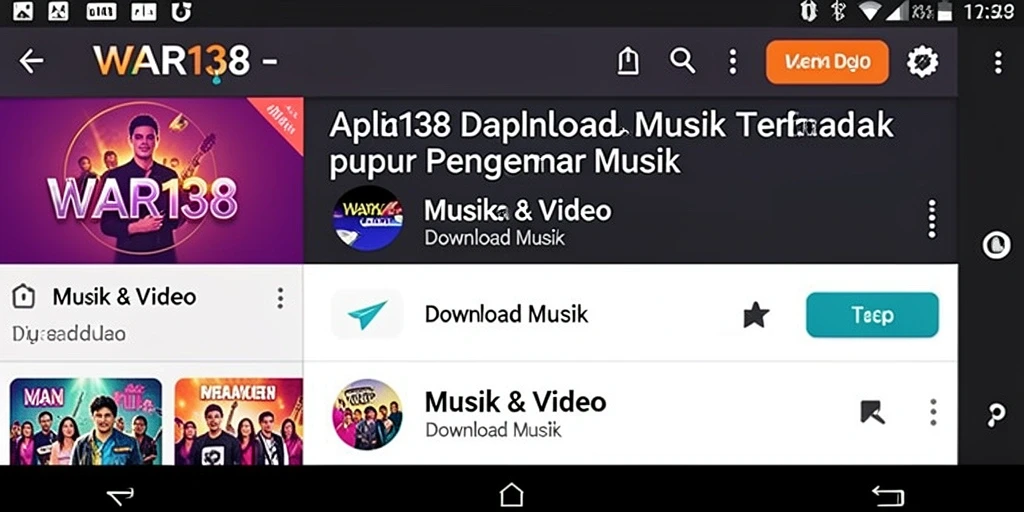 Antarmuka aplikasi WAR138 menampilkan pilihan musik yang jelas dan mudah diakses.